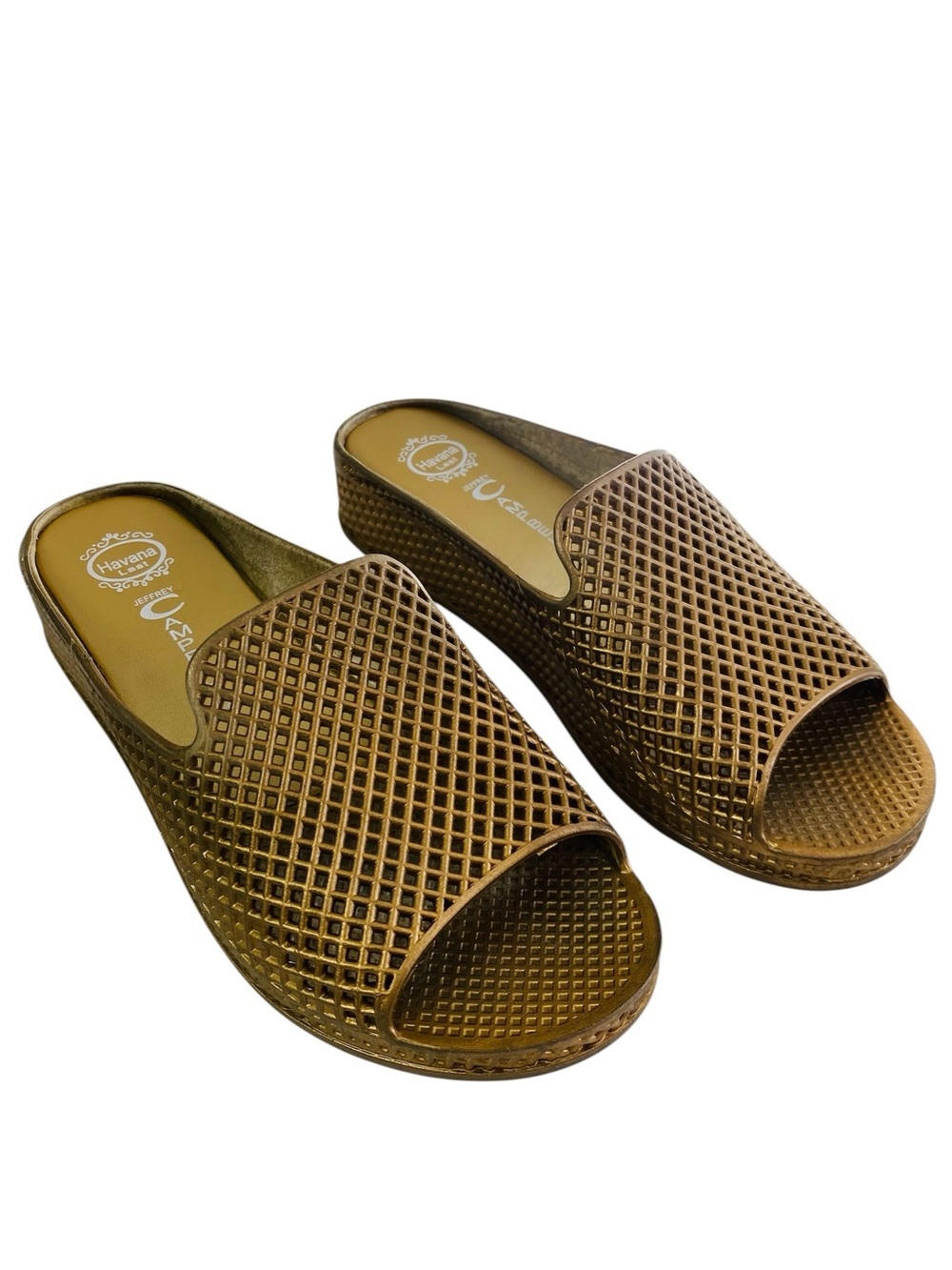 Jeffrey Campbell Havana Last Gold Jelly Mesh Slip On Sandals Size 9